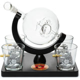 U.S. Marine Globe Whiskey Decanter Set with 4 Liquor Glasses - Marine Veteran Gift Set with Mahogany Wood Base & Emblem - Gifts for Men, U.S.A Flag - Bourbon and Scotch Military Gifts for Dad (29 OZ) The Wine Savant