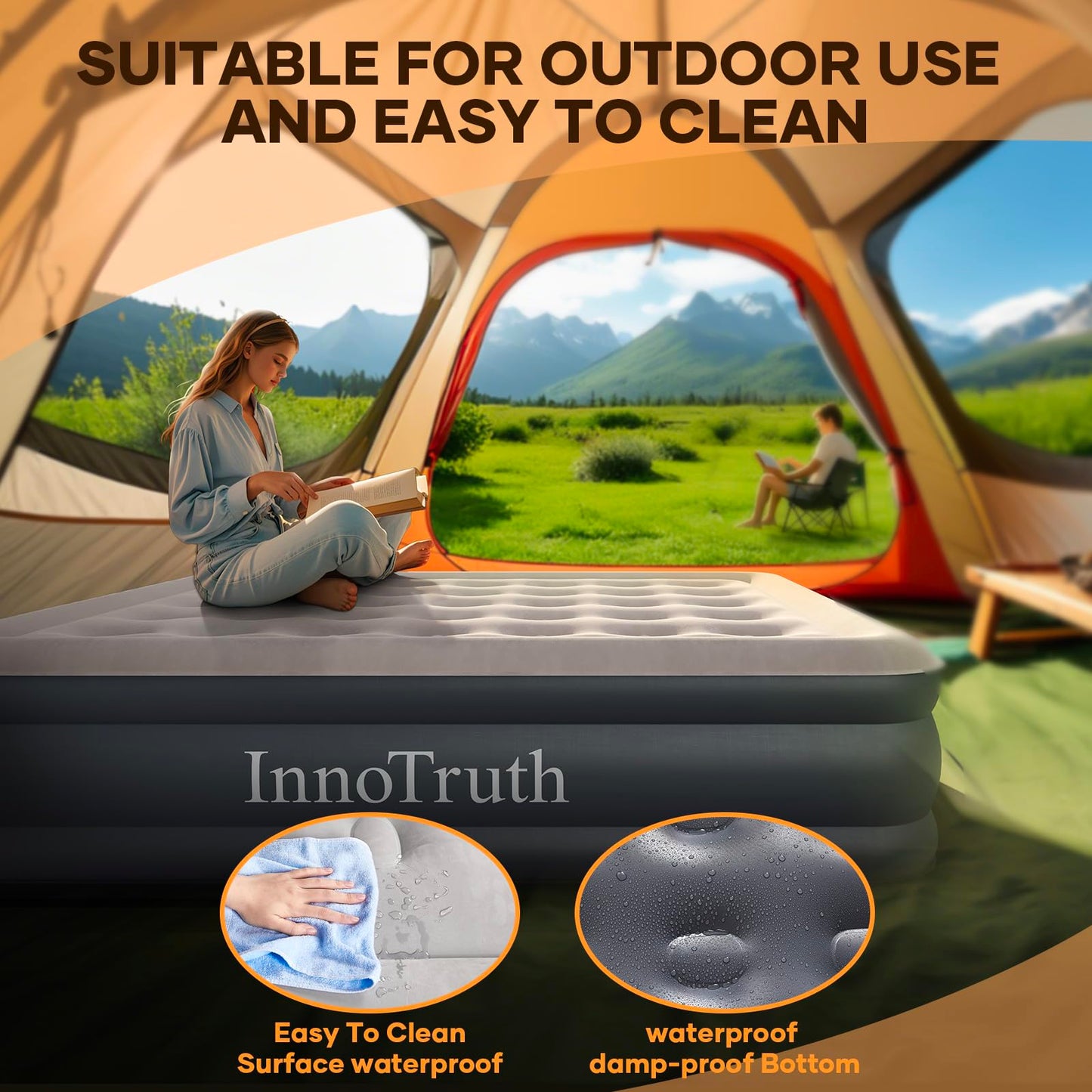 InnoTruth Queen Air Mattress with Built in Pump, 18" Raised Blow Up Colchones Inflables Airbed for Guests & Home, Inflatable Mattresses, Ideal for Home Use and Outdoor Camping, 600lb Weight Capacity