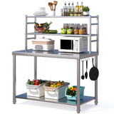 JFHID Stainless Steel Table with Overshelves 48"x24" with 2 Adjustable Tier Shelves Commercial Kitchen Prep Table Countertop Metal Work Table Workbench for Garage Home Restaurant Warehouse JFHID