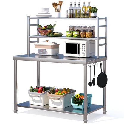 JFHID Stainless Steel Table with Overshelves 48"x24" with 2 Adjustable Tier Shelves Commercial Kitchen Prep Table Countertop Metal Work Table Workbench for Garage Home Restaurant Warehouse - WoodArtSupply