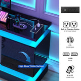 71IN LED TV Stands w/Power Outlet for 85/80/75 Inch TV,High Glossy Modern TV Console Gaming Entertainment Center with 2 Storage Cabinets,Dual LED Lights Strips for Living Room,Bedroom,Black chartustriable