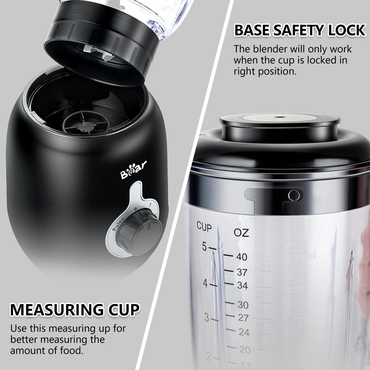 Bear Blender, 2024 New 700W Smoothie Countertop Blender with 40oz Blender Cup for Shakes and Smoothies, 3-Speed for Crushing Ice, Puree and Frozen Fruit with Autonomous Clean Bear