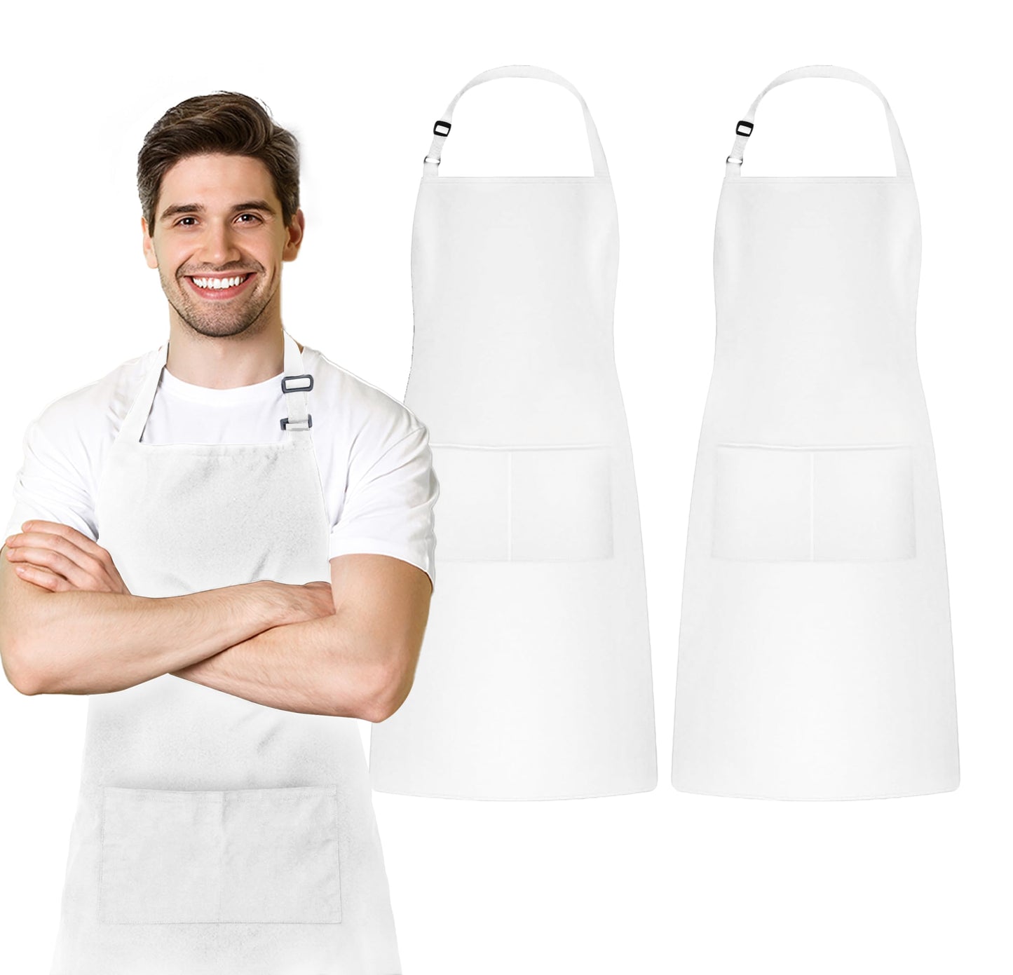 Avalon Kitchen Adjustable Bib Apron 100% Polyester Aprons Waterdrop Resistant with Adjustable Strap, Pockets & Long Ties