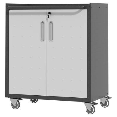 BIZOEIRON Metal Storage Cabinet with Wheels, Rolling Tool Cabinet with Adjustable Shelve, Locking Garage Storage Cabinet with 2 Doors for Tools, Assembly Required (Black/Grey)