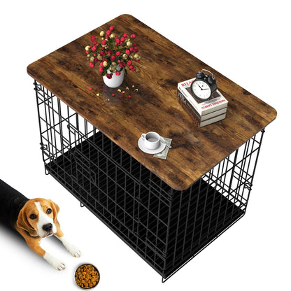 Hoyula Dog Crate Topper Wood 36 Inch Dog Crate Topper Crate Table Topper Collapsible Dog Kennel Topper for Decorative Dog Crate, Suitable for 36 Inch Wire Dog Crate (Furniture Style, Brown) - WoodArtSupply