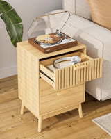 Aobafuir 3 Drawer Dresser for Bedroom, Fluted Nightstand Modern Closet Dressers Chest of Drawers, Wood Oak 3 Drawer Storage Chest for Bedroom, Hallway, Living Room Aobafuir