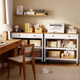 Gizoon Kitchen Island Cart on Wheels with 40'' Wood Tabletop, 2 Open Tiers Spacious Storage Shelves and Towel Rack, Rolling Utility Cart with 3 Side Hooks and 2 Drawer for Dining Room, Bar, White Gizoon