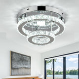 RHEAFON 9.8 Inch Mini Chandelier Light Fixture Round LED Crystal Ceiling Light Flush Mount Crystal Chandeliers for Bedroom Kitchen Foyer Closet Hallway Light, 6500K Cool White RHEAFON