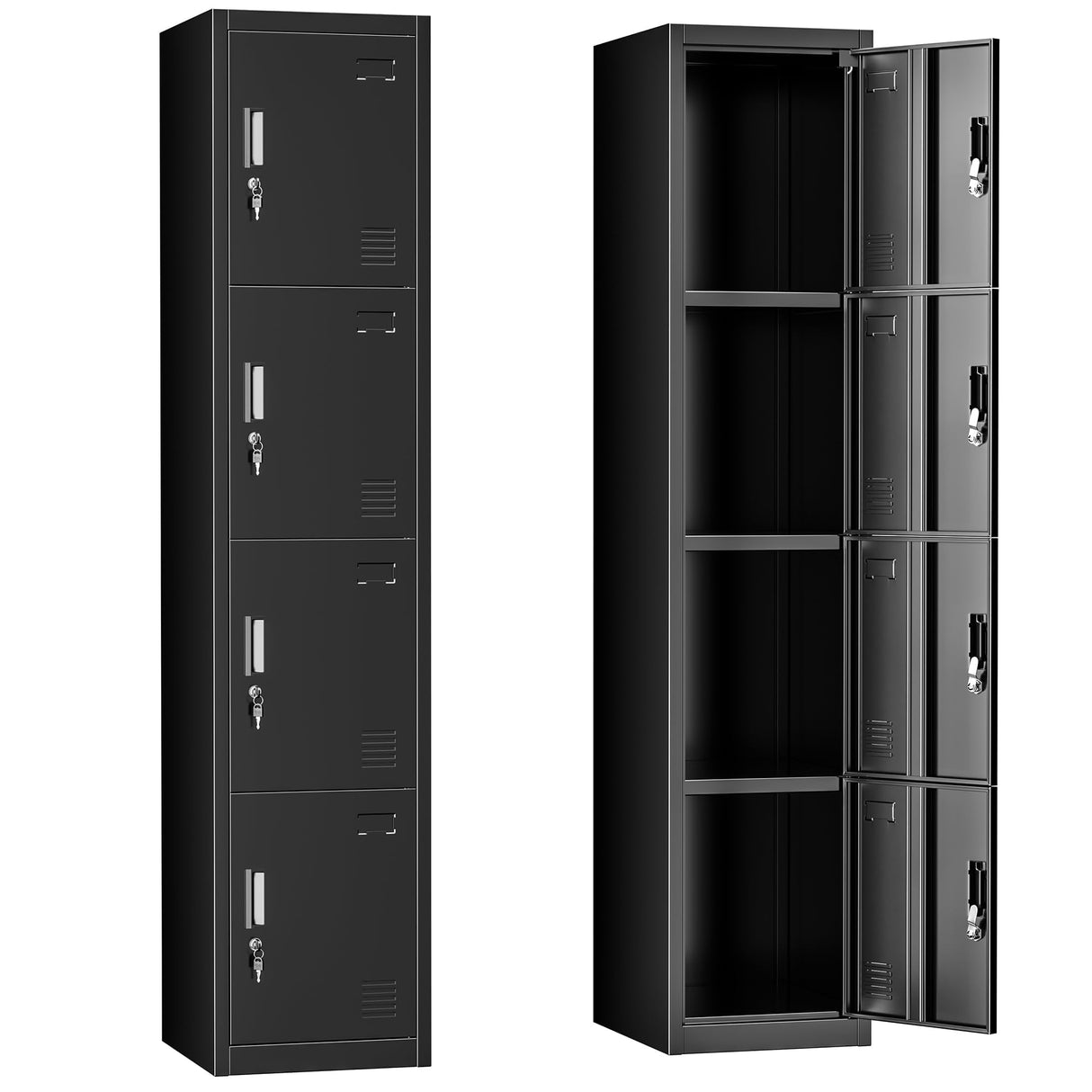 INTERGREAT Metal Locker for Employees with 4 Doors,72" Black Steel Locker Storage Cabinet with 4 Tiers,Tall School Lockers for Home Office,Gym INTERGREAT