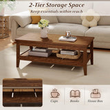 Giantex Mid Century Modern Coffee Table, 2-Tier Rectangle Wood Center Table with Slatted Storage Shelf, Vintage Living Room Table for Reception, Walnut Giantex