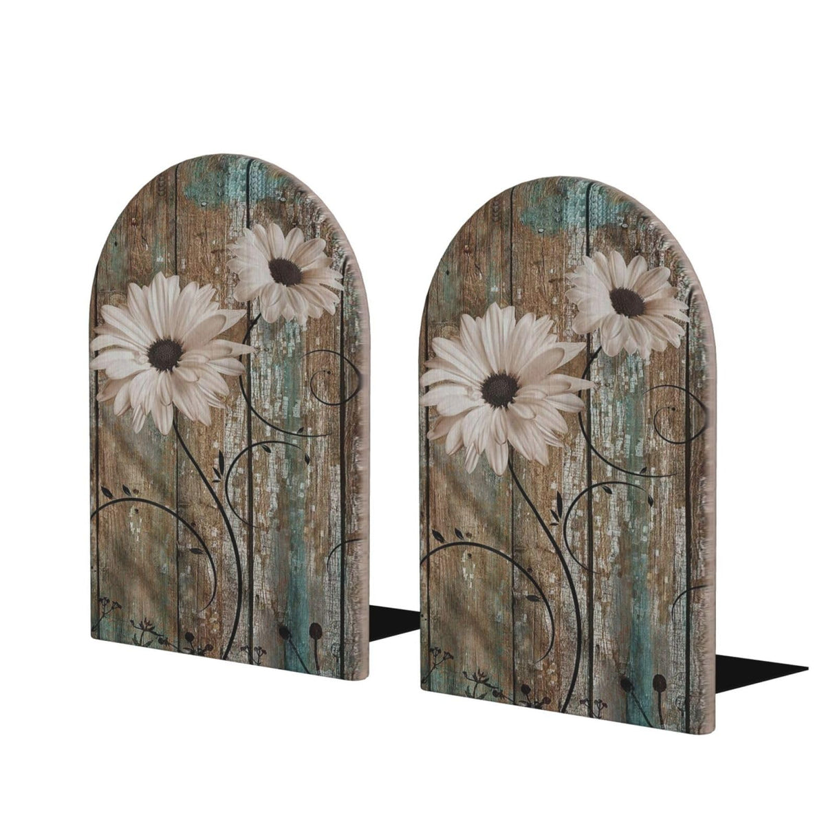 HOYYU Rustic Daisy Wooden Bookends Decorative Shabby Sunflower Book Ends for Shelves Heavy Books Holder Organizer Non-Slip Desk Book End for Kids Room Office School Kitchen Home Desktop Decor 1 Pairs HOYYU