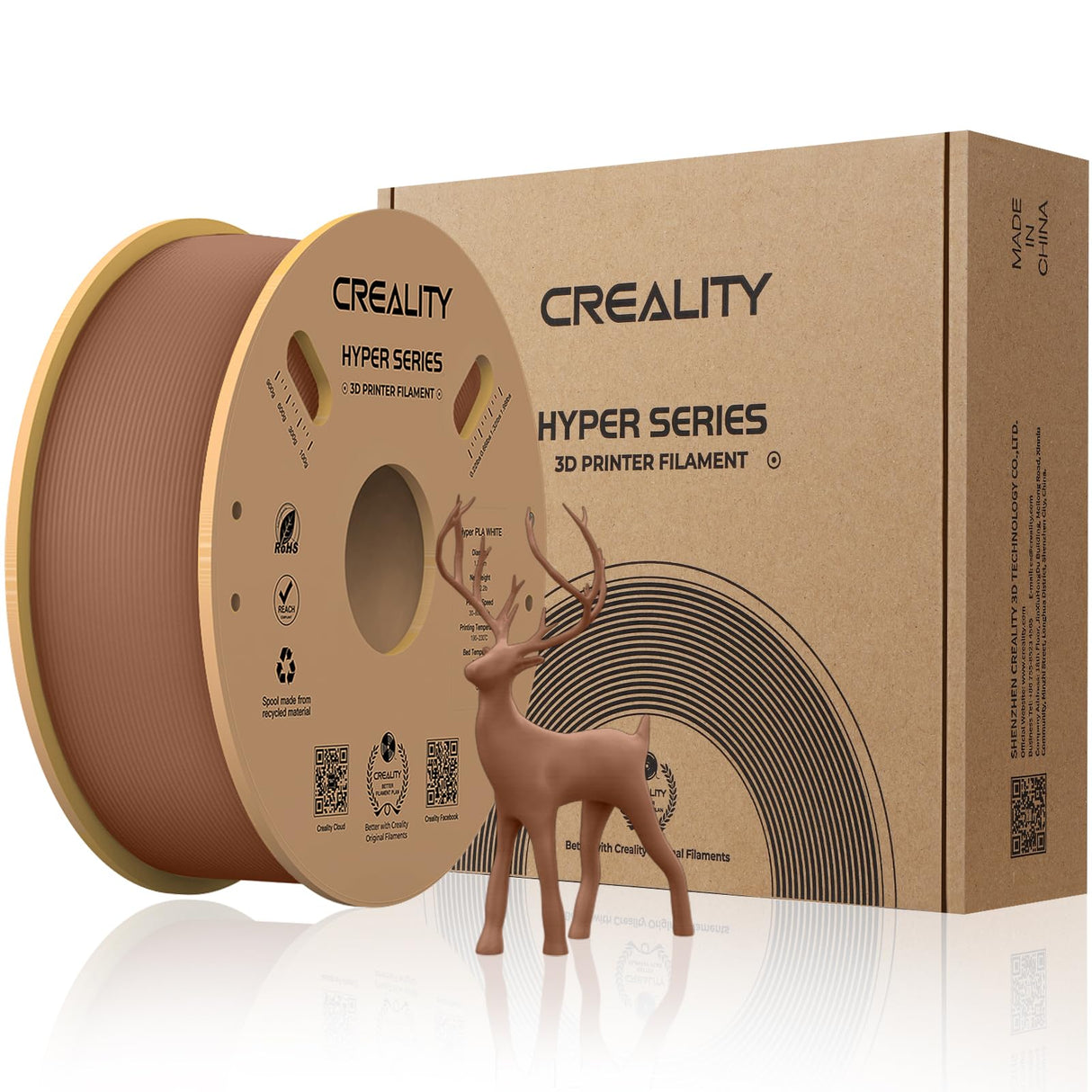 Creality Hyper PLA Filament 1.75mm, 3D Printer Filament, for High-Speed Printing, Neatly Wound Filament, Durable and Strong Toughness Dimensional Accuracy +/-0.02mm, 2.2lbs(1kg)/Spool (Brown) Creality