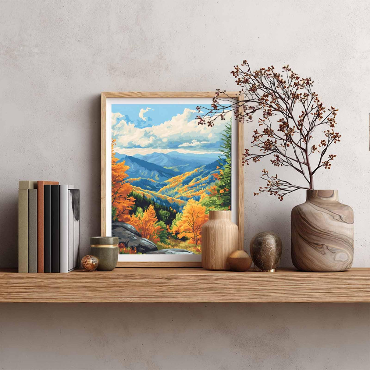 Smoky Mountains Paint by Number, Fall Mountains Paint by Numbers Kit for Adults, Great Smoky Mountain National Parks Canvas Wall Art, Blue Ridge Acrylic Painting, Home Decor (16x20inch, Unframed) Cawpom
