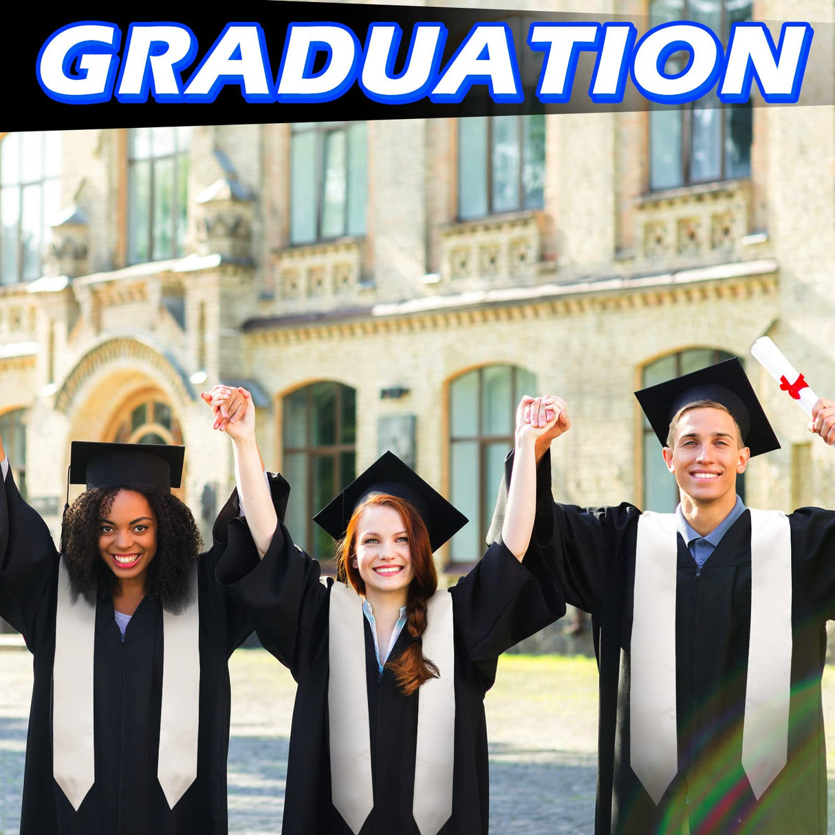 Geyoga 12 Pieces Unisex Graduation Stole Bulk Sublimation Blank Grad Sash Plain Graduate Honor Stole, 70 Inches(White) Geyoga