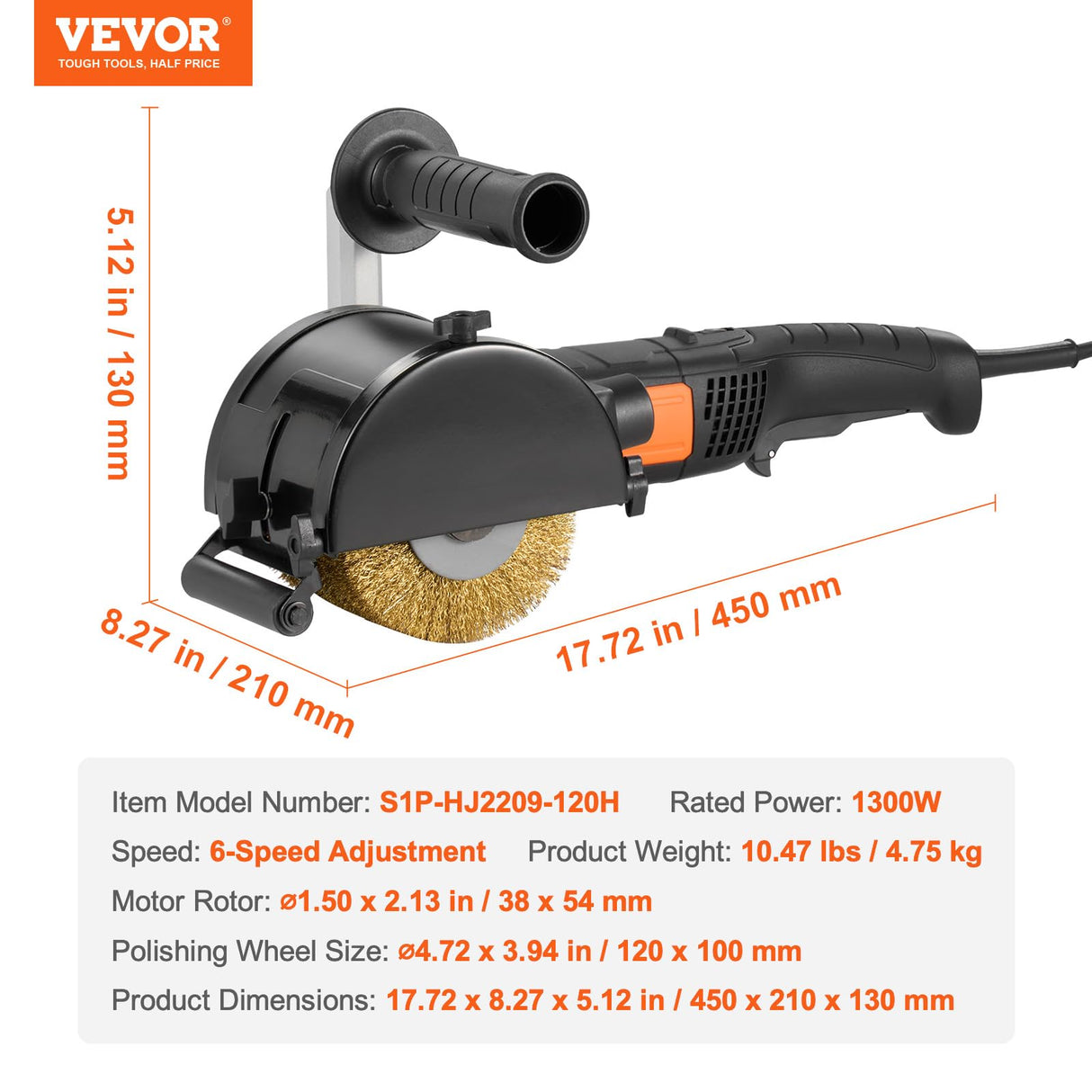 VEVOR Burnishing Polishing Machine, 1300W 6 Variable Speed Surface Conditioning Tool, Handheld Electric Metal Burnishing Machine with Steel Wire Burnishing Wheel for Stainless Steel, Wood VEVOR
