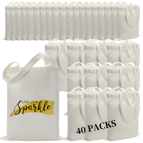 WHEATHUSK 40 Pieces Sublimation Canvas Tote Bags Bulk Blank Tote Bags Screen Printing Reusable Polyester Grocery Bags for Sublimation Heat Transfer Vinyl DIY Crafting White, 14x16 Inch WHEATHUSK