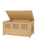 DINZI LVJ Litter Box Enclosure, Flip Top Litter Box Furniture, Hidden Cat Washroom, Wooden Cat House, End Table, 39.4" L x 19.7" W x 19.7" H, Good Ventilation, Easy to Assemble, Natural DINZI LVJ