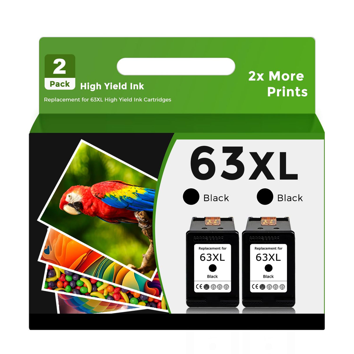 Relcolor Remanufactured Ink Cartridge Replacement for HP 63XL 63 XL (Black 2-Pack) Work with 3830 4650 4652 4655 5200 5252 5255 5258 4520 4512 1112 2132 3630 3632 Printers Relcolor