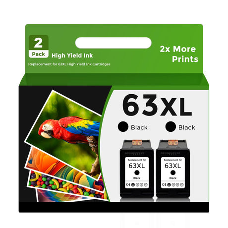 Relcolor Remanufactured Ink Cartridge Replacement for HP 63XL 63 XL (Black 2-Pack) Work with 3830 4650 4652 4655 5200 5252 5255 5258 4520 4512 1112 2132 3630 3632 Printers Relcolor