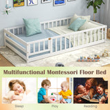 Giantex White Montessori Twin Floor Bed with Safety Guardrails and Lockable Door for Kids Giantex