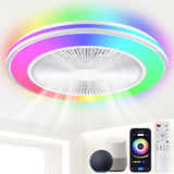 Smart WiFi&Bluetooth RGB Ceiling Fans with Lights and Remote,20"low profile ceiling fan with light,Compatible with Alexa,Google Assistant,App Control Color Changing LED,3000K-6000K,6 adjustable speed BESTECCT