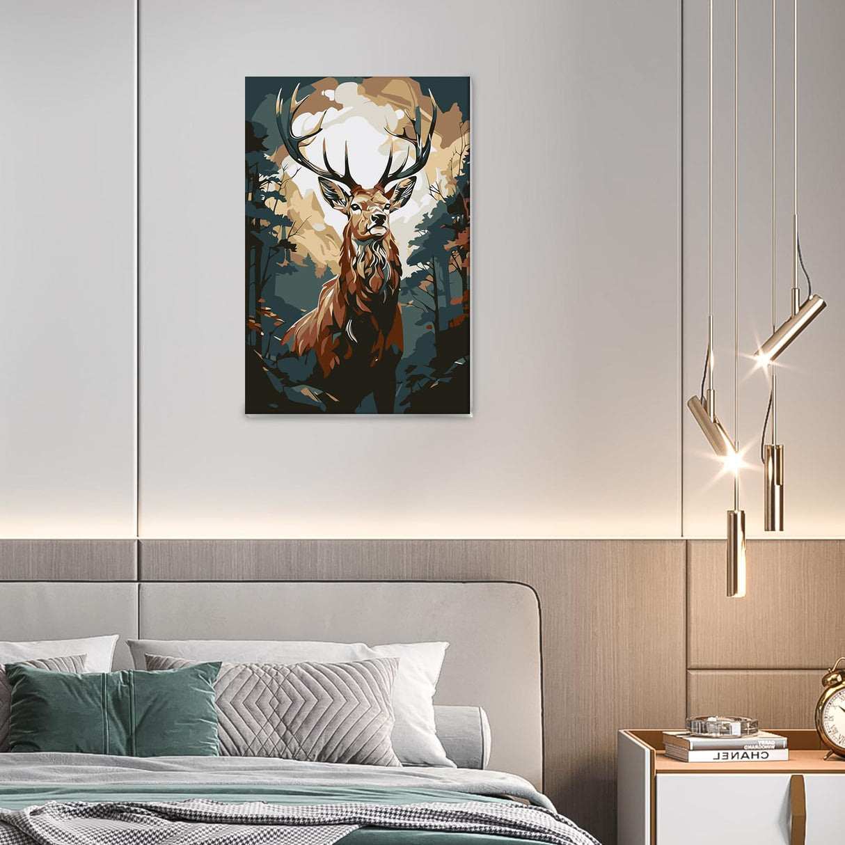 Bowetile Deer Paint by Numbers for Adults Framed, Adults' Paint-by-Number Kits, DIY Adult Paint by Number Kits on Canvas, Animals Acrylic Number Painting for Home Decor, 8x12in Bowetile