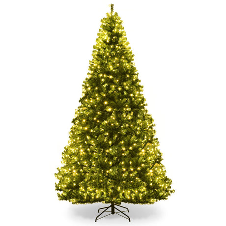 Giantex 9Ft Pre-lit Artificial Christmas Tree, Pencil Hinged Christmas Tree w/ 1000 Dual-Colored LED Lights, 2944 PVC Branches, 11 Light Modes, X-Shaped Metal Stand, Pine Xmas Tree for Home, Party Giantex