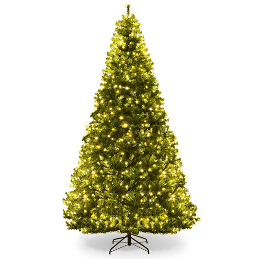 Giantex 9Ft Pre-lit Artificial Christmas Tree, Pencil Hinged Christmas Tree w/ 1000 Dual-Colored LED Lights, 2944 PVC Branches, 11 Light Modes, X-Shaped Metal Stand, Pine Xmas Tree for Home, Party