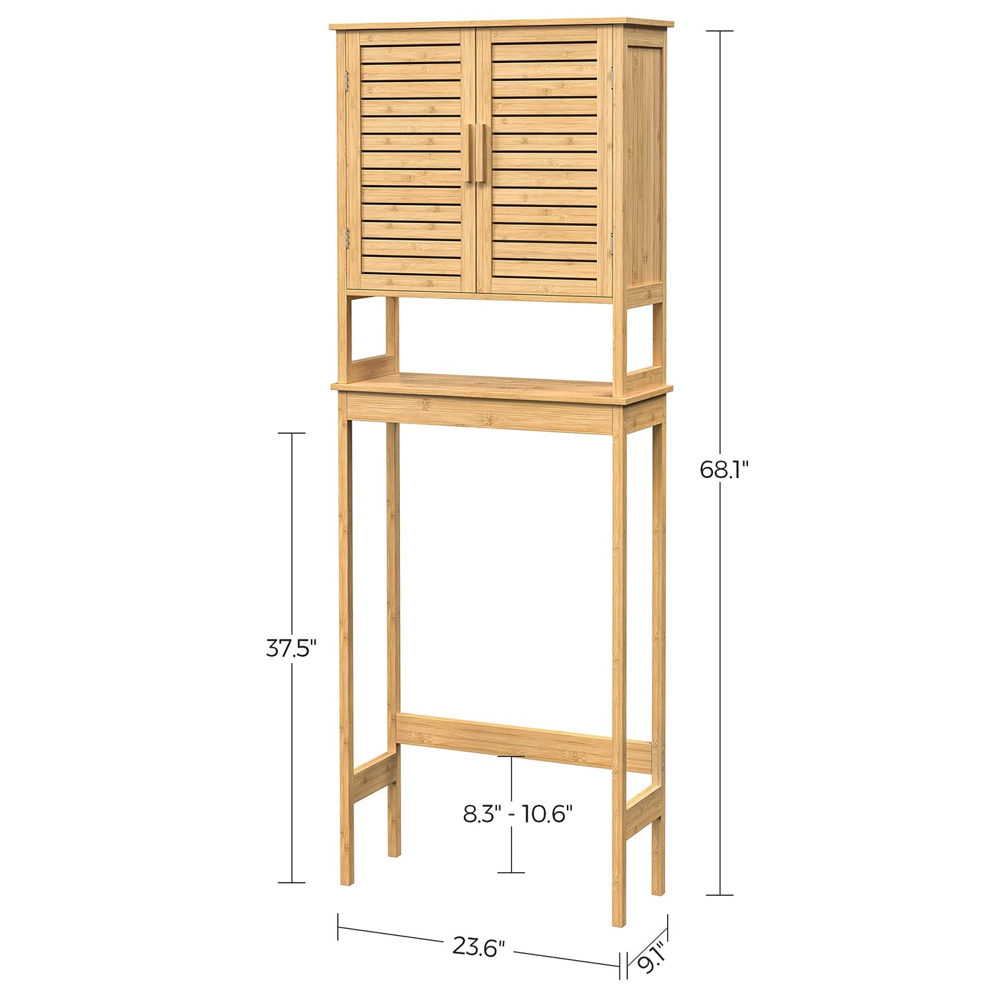 SONGMICS Over The Toilet Storage Cabinet, Bathroom Cabinet with Adjustable Inside Shelf and Bottom Stabilizer Bar, Space-Saving Toilet Rack, Natural Beige UBTS010N01 - WoodArtSupply