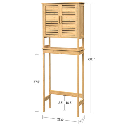 SONGMICS Over The Toilet Storage Cabinet, Bathroom Cabinet with Adjustable Inside Shelf and Bottom Stabilizer Bar, Space-Saving Toilet Rack, Natural Beige UBTS010N01 - WoodArtSupply