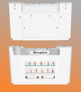 MAYAKOBA Sonoma Reception Desk with Glass Display Adjustable Shelves, Side Cabinets, Office Restaurant Beauty Salon Furniture, Luxe White/Silver Accents MAYAKOBA