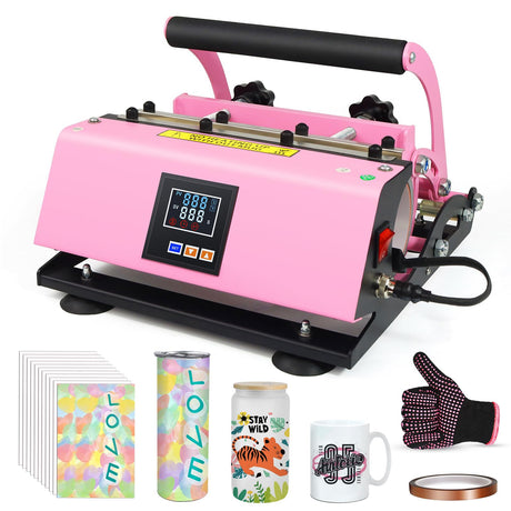 Tumbler Mug Cup Heat Press Machine for Sublimation 15-30oz,Mug Cup Printing Machine，Cups Not Included (Pink) amusediy