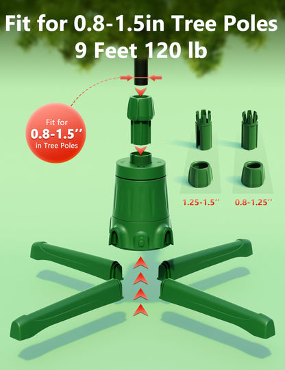 COOLWUFAN 360-Dgree Rotating Christmas Tree Stand for Up to 9ft & 120lb Artificial Trees, 4 Built-in Power Outlets Base with Remote Control, Sturdy Revolving Holder for 7.5ft Xmas Tree, Green