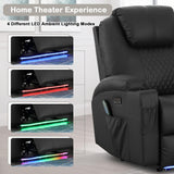 WISHDEER Power Recliner Chair with Heat and Massage for Adults - Home Theater Seating with LED Lights,Cup Holders,Side Pocket,USB Port - Recliner Sofa for Living Room(Black, Set of 2) WISHDEER