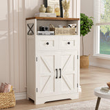 Farmhouse Storage Cabinet with Barn Doors and Shelves, Farmhouse Kitchen Pantry Storage Cabinet, Small Tall Coffee Bar Cabinet with Storage, Hutch Cupboard for Kitchen, Laundry, Living Room,White FiveWillowise