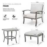 HAPPATIO 5 Piece Aluminum Outdoor Patio Furniture Set, Patio Chairs with Ottomans and Side Table, Balcony Furniture, Patio Conversation Set for Porch Garden (Gray) HAPPATIO