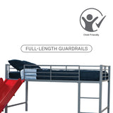 DHP Junior Twin Metal Loft Bed with Slide, Multifunctional Design, Silver with Red Slide DHP