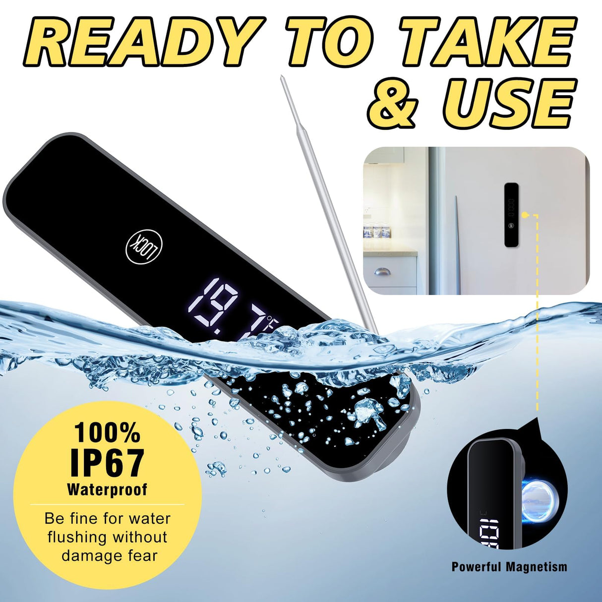 Meat Thermometer Digital, Homtronics 1s Instant Read Thermometer, Waterproof Professions Kitchen Cooking with 180° Reversible Backlight LCD, Food Thermometer Probe for Beef BBQ Grilling Smoker Baking Homtronics