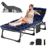 LILYPELLE Lounge Chair with Mattress, Heavy Duty Outside Lounge Chair Outdoor Portable Folding Lounge Chairs Sleeping Cots Bed for Camping, Pool, Beach, Patio LILYPELLE