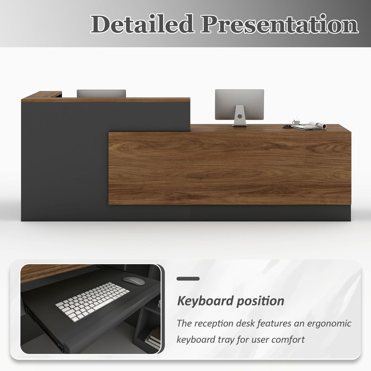 YTElantivo L-Shaped Reception Desk with Counter and Lockable Drawers and Storage,Modern Front Desk Reception Counter for Checkout, Lobby, Beauty Salon (Iron Grey_D, Left_78*24 * 41IN) YTElantivo