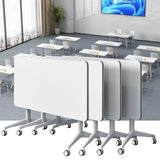 Folding Conference Table 2-10 People,Mobile Conference Room Table Rolling Meeting Table with Caster Wheels，Modern Executive Desk、Podcast Table、Extra Wide Desk、Flip Top Table (4, White, 140cm) rzoizwko