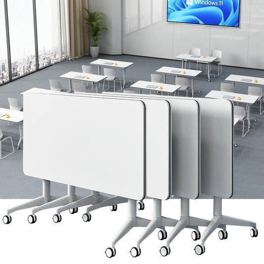 Folding Conference Table 2-10 People,Mobile Conference Room Table Rolling Meeting Table with Caster Wheels，Modern Executive Desk、Podcast Table、Extra Wide Desk、Flip Top Table (4, White, 140cm) - WoodArtSupply