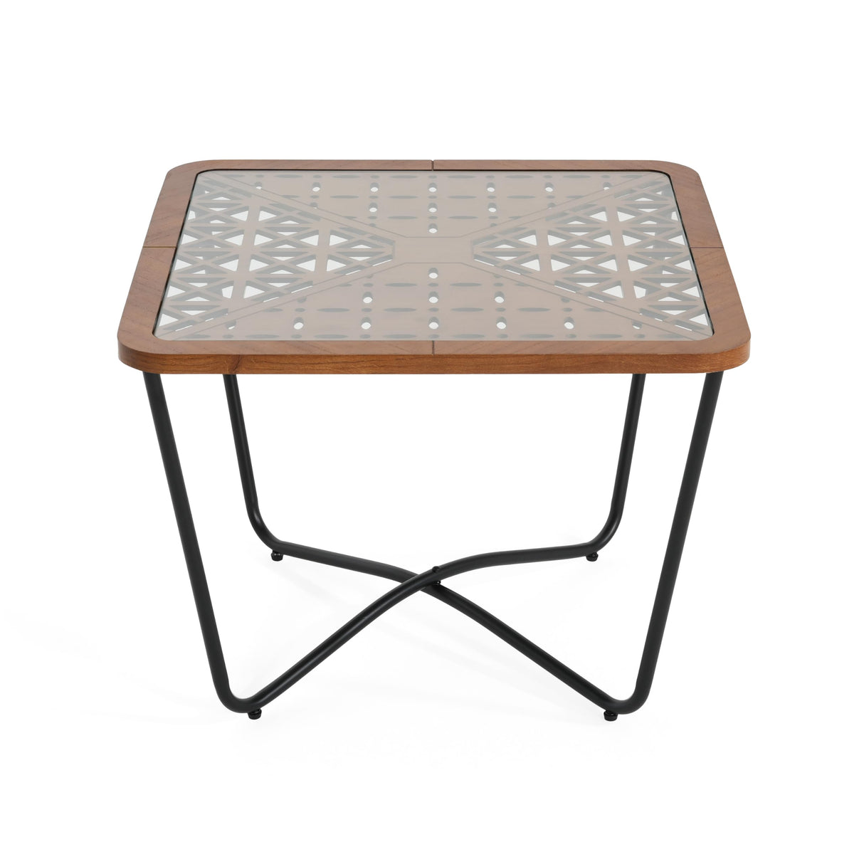 Christopher Knight Home Lyle Industrial Coffee Table with Geometric Glass Top, 23.6" Square Modern Accent End Sofa Side Table for Living Room, Black Finish with Rustic Wood Edge, Brown+Black Christopher Knight Home