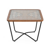 Christopher Knight Home Lyle Industrial Coffee Table with Geometric Glass Top, 23.6" Square Modern Accent End Sofa Side Table for Living Room, Black Finish with Rustic Wood Edge, Brown+Black Christopher Knight Home