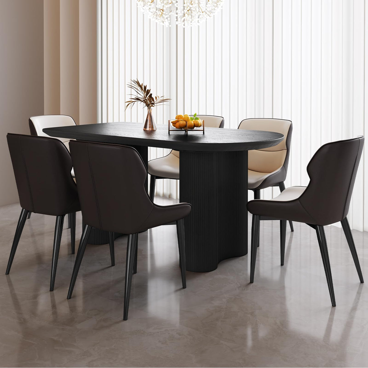 HOTICKME Dining Table Set of 7, 55.11" L Modern Rectangular Dining Table with 6 Chairs for Kitchen, Bar, Dining Room Table Set for 4-6 Person, Indoor Kitchen Table Set, Black HOTICKME