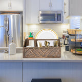 Paper Plate Dispenser, Paper Plate Holder for Kitchen Counter, Wood Rustic Silverware Utensil Caddy, Cutlery Flatware Organizer Box for Cups Spoons Forks Plates Napkins, Kitchen Accessories (Brown) Ukonvi