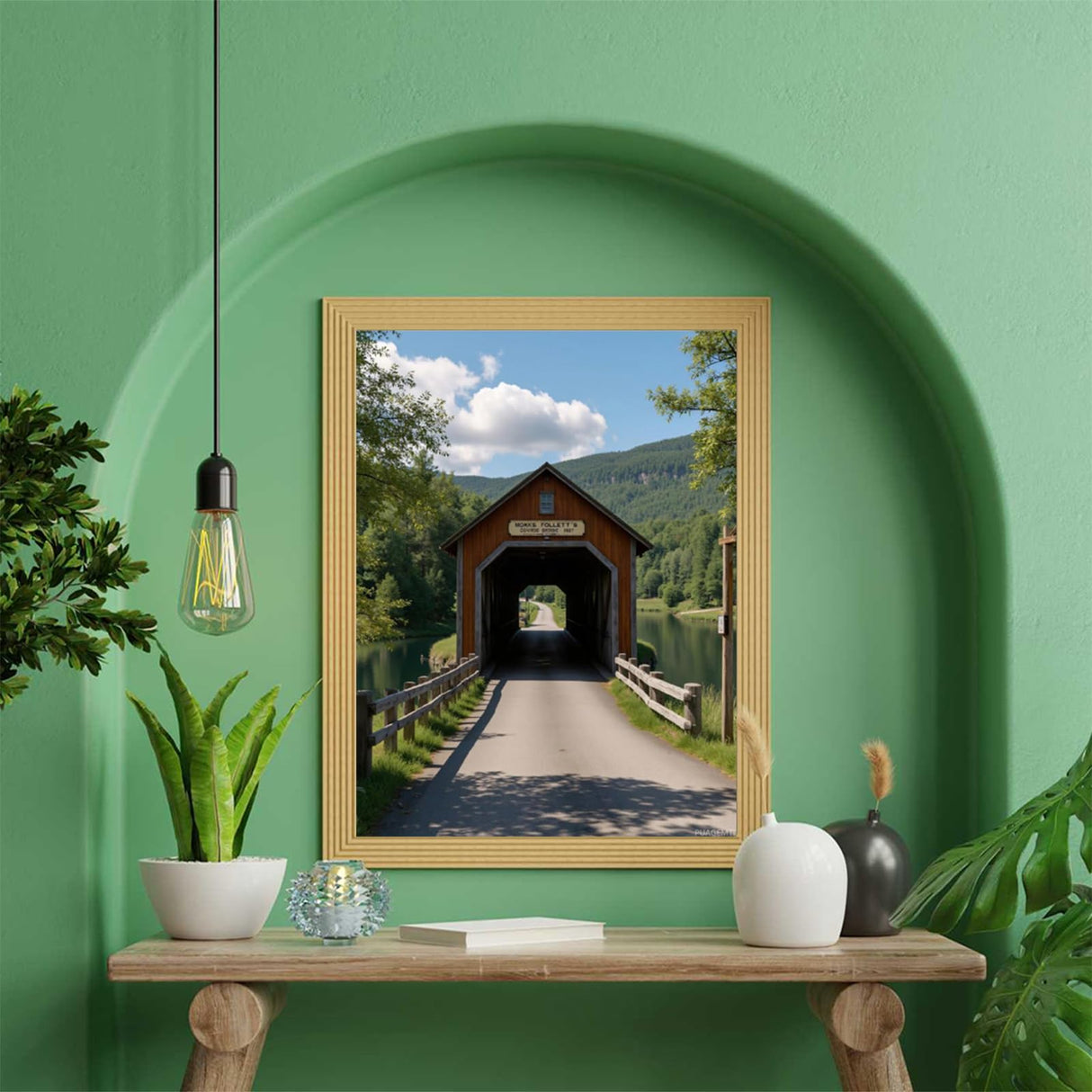 PUAGEMTI Diamond Art Kit for Adults, Rustic Covered Bridge Landscape Diamond Painting for Adults Beginners, DIY 5D Diamond Art Painting Kits Craft for Home Wall Decor 12x16 Inch Frameless PUAGEMTI