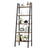 FINETONES 5-Tier Ladder Shelf, Ladder Bookshelf Bookcase with Metal Frame, Plant Rack Display Shelf Accent Furniture for Home Office, Black/Rustic Brown FINETONES