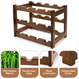 Thalomely Bamboo Wine Rack, 3-Tier 12 Bottles Wine Storage Cabinet Shelf, Easy-Assembly Freestanding Bamboo Wine Racks Countertop for Kitchen Pantry Dining Room Bar, Walnut Thalomely