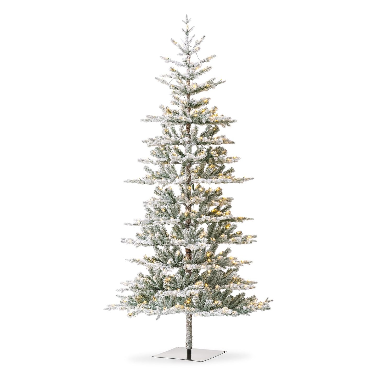 Glitzhome 8ft Deluxe Pre-Lit Flocked Fir Artificial Christmas Tree, Hinged Holiday Xmas Tree with 450 Warm White Lights, Three Function, Easy Assembly